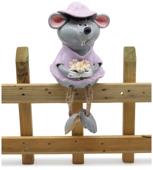 Keramik Gartenstecker Maus m. Blumen 18cm